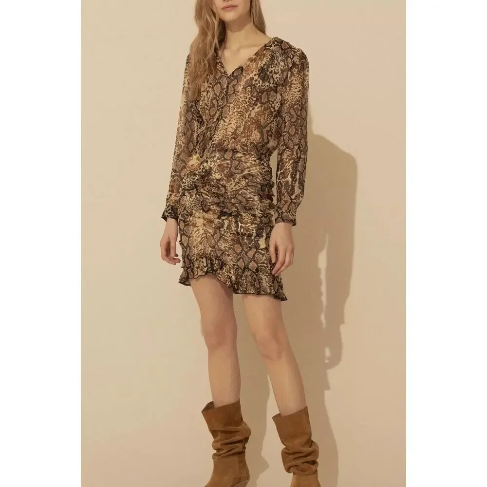 ba&sh | Rackel Ruched Snake-Print Georgette Mini Dress - Picture 1 of 12